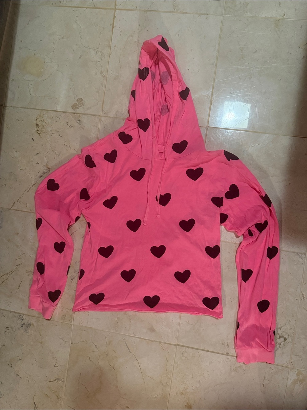 Pink Heart-Print Women's Hoodie Sweater